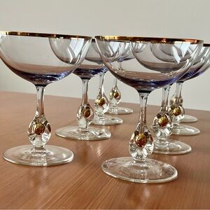 Vintage Mid Century Josef Stanik Hand Blown Smoked Glass Coupes x 8
